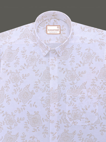 Pescara Italian Linen Cotton Vintage Paisley Print On White Shirt