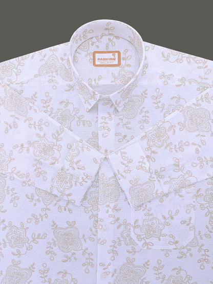 Pescara Italian Linen Cotton Vintage Paisley Print On White Shirt