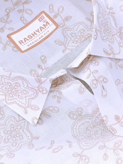 Pescara Italian Linen Cotton Vintage Paisley Print On White Shirt