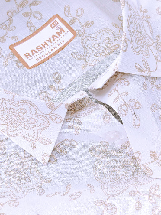 Pescara Italian Linen Cotton Vintage Paisley Print On White Shirt