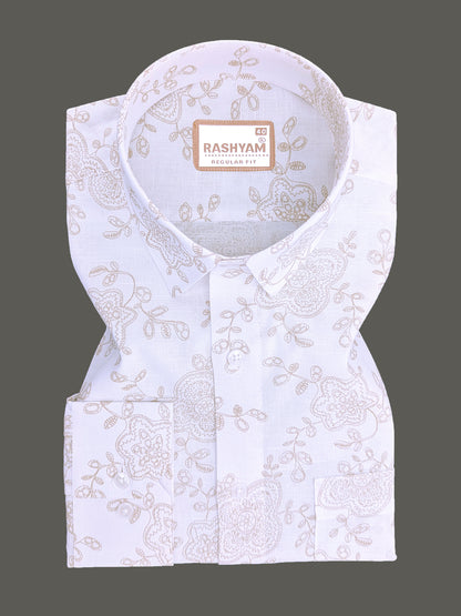 Pescara Italian Linen Cotton Vintage Paisley Print On White Shirt