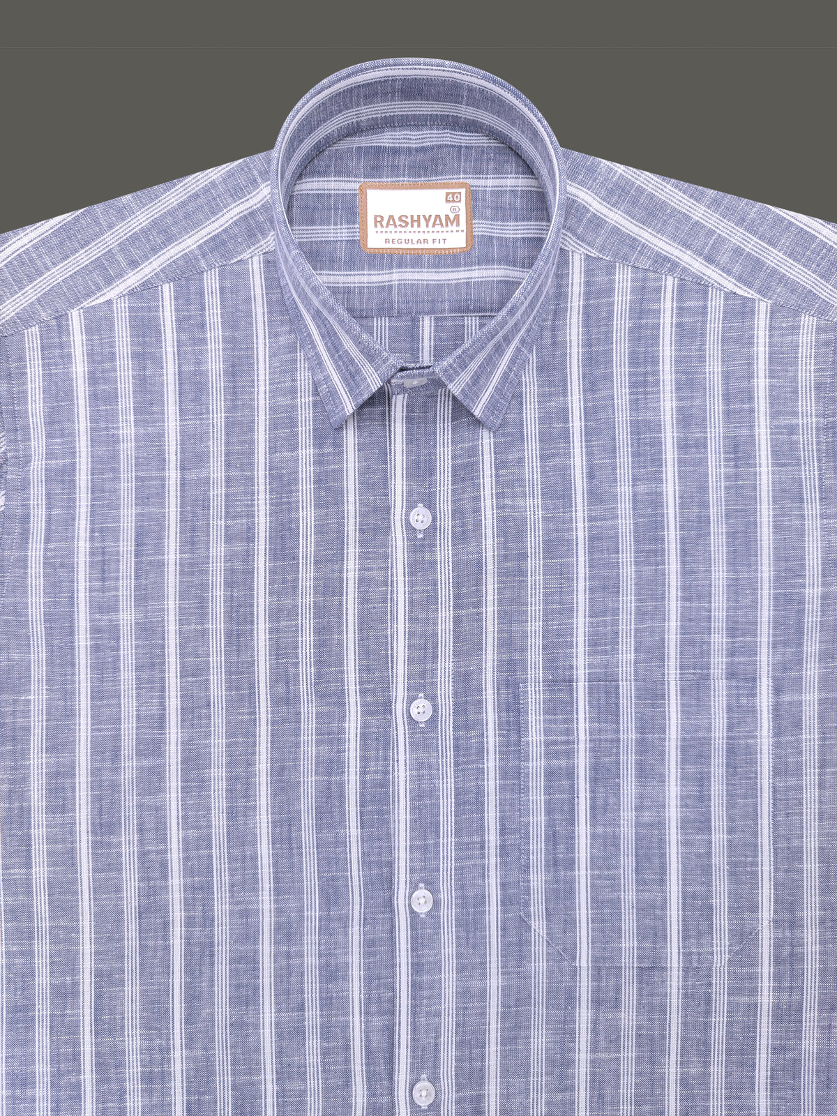 Italian Linen Cotton White Line on Denim Blue Formal Shirt