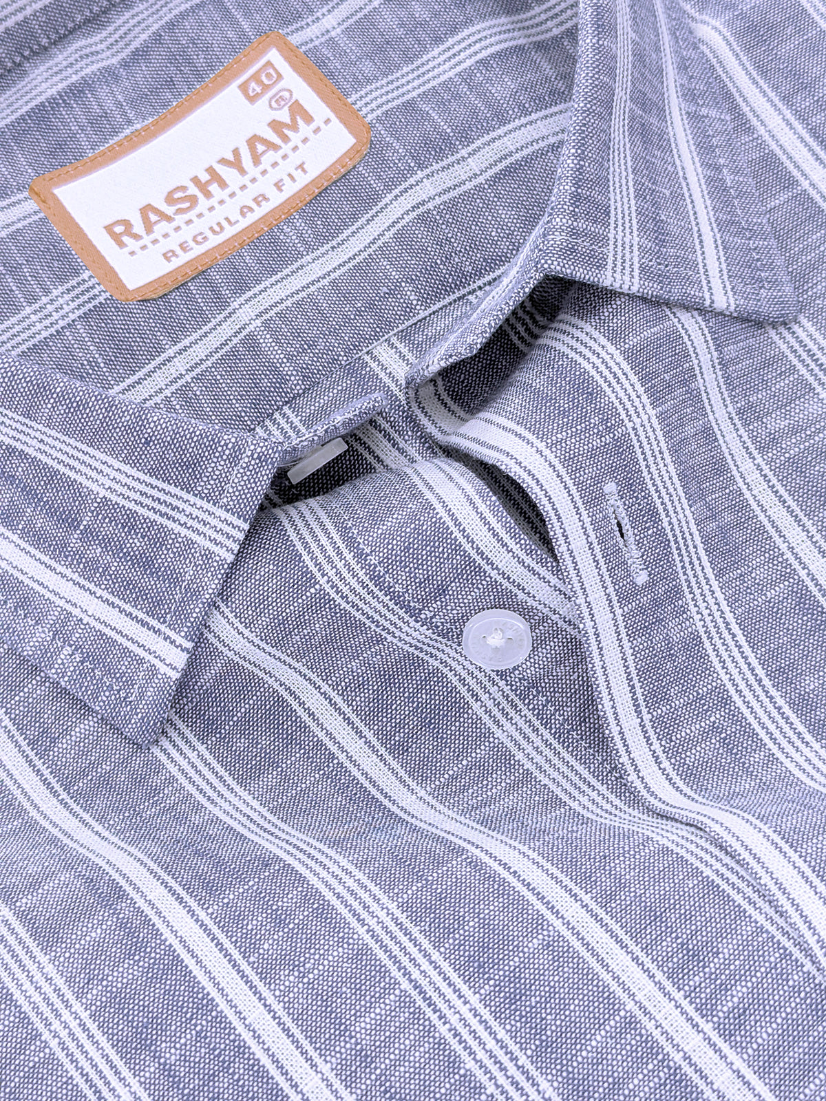 Italian Linen Cotton White Line on Denim Blue Formal Shirt