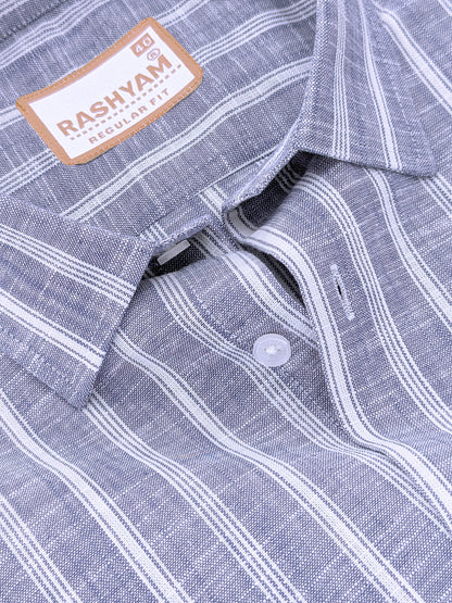 Italian Linen Cotton White Line on Denim Blue Formal Shirt