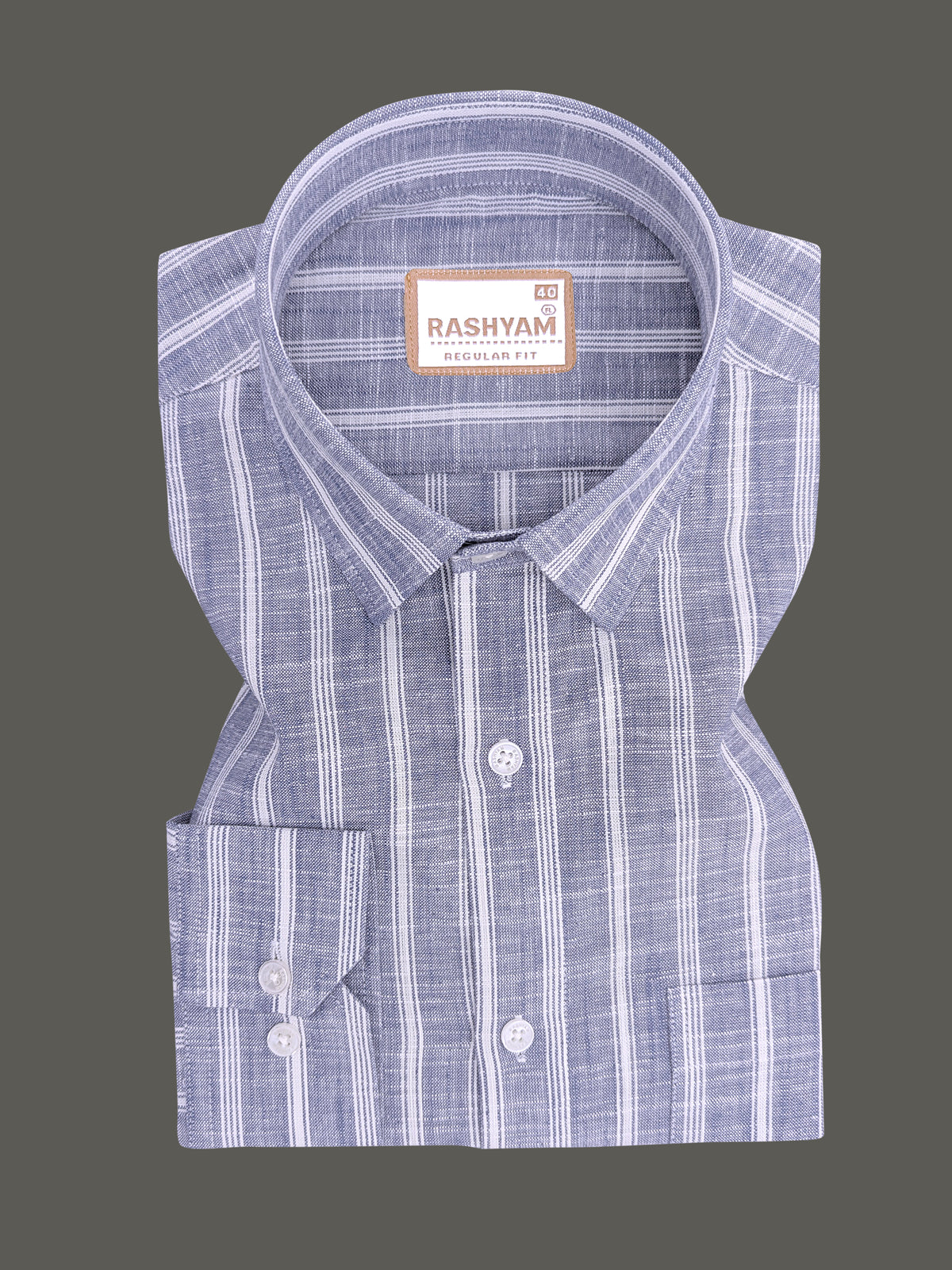 Italian Linen Cotton White Line on Denim Blue Formal Shirt