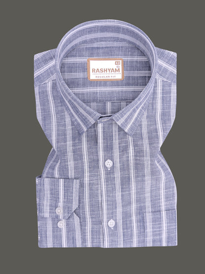 Italian Linen Cotton White Line on Denim Blue Formal Shirt