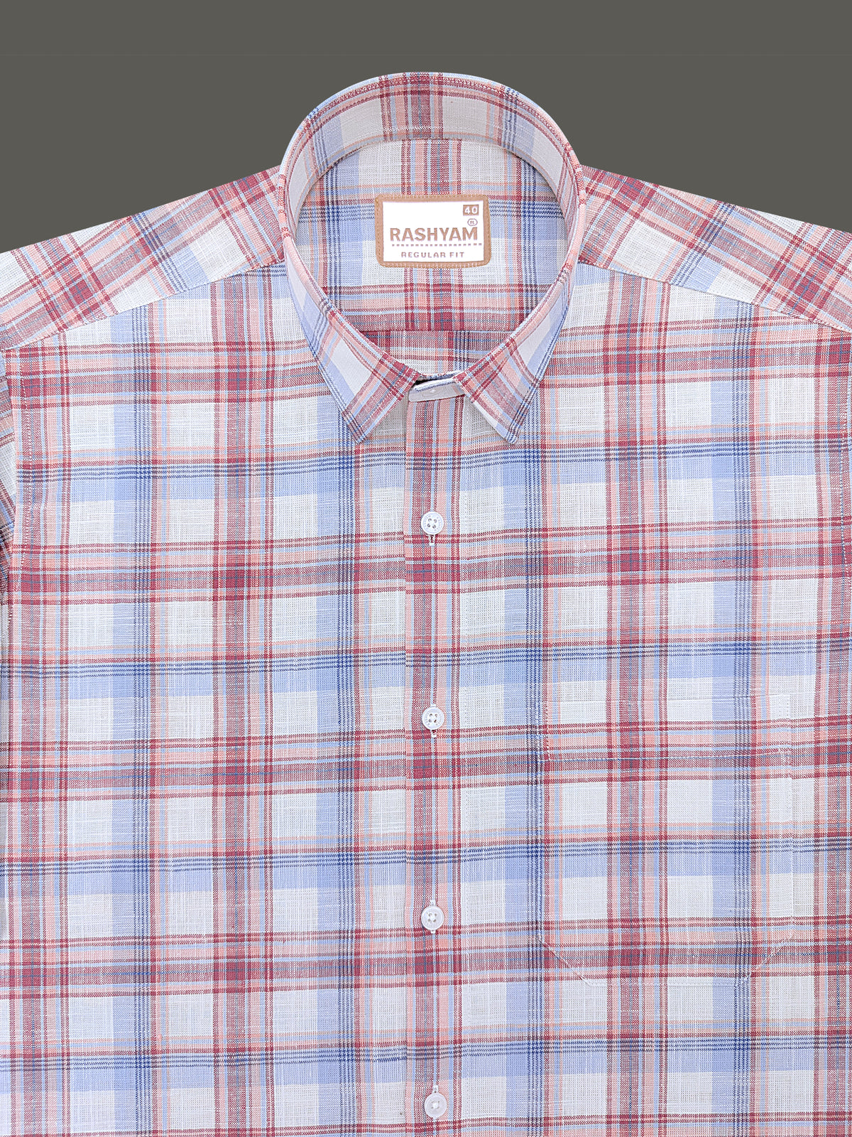Luxurious Italian Linen Cotton Blue with Burgundy Multi Check Formal Shirt