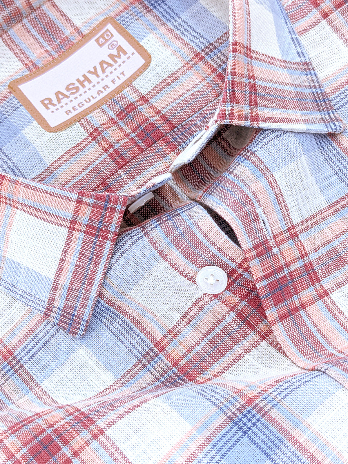 Luxurious Italian Linen Cotton Blue with Burgundy Multi Check Formal Shirt