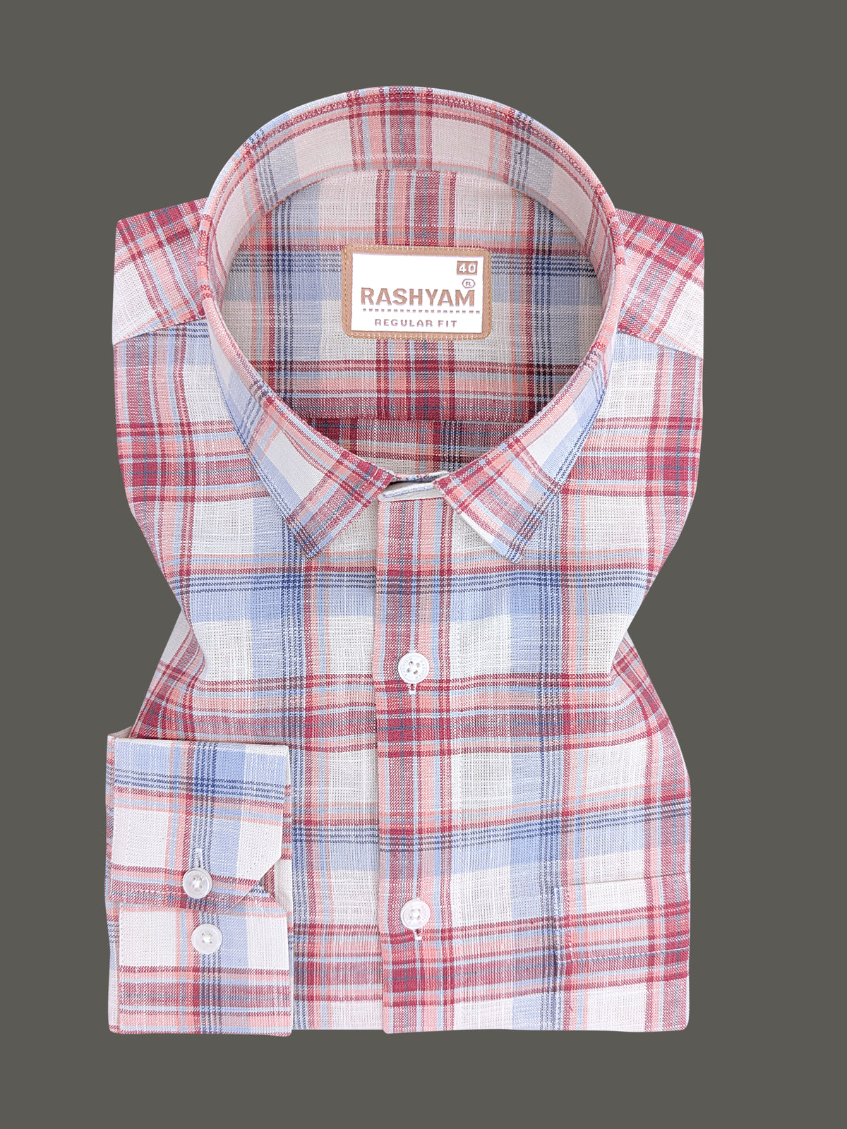 Luxurious Italian Linen Cotton Blue with Burgundy Multi Check Formal Shirt