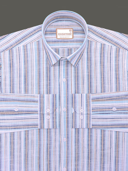 Italian Linen Cotton Valtique Multi Color Stripe Formal Shirt