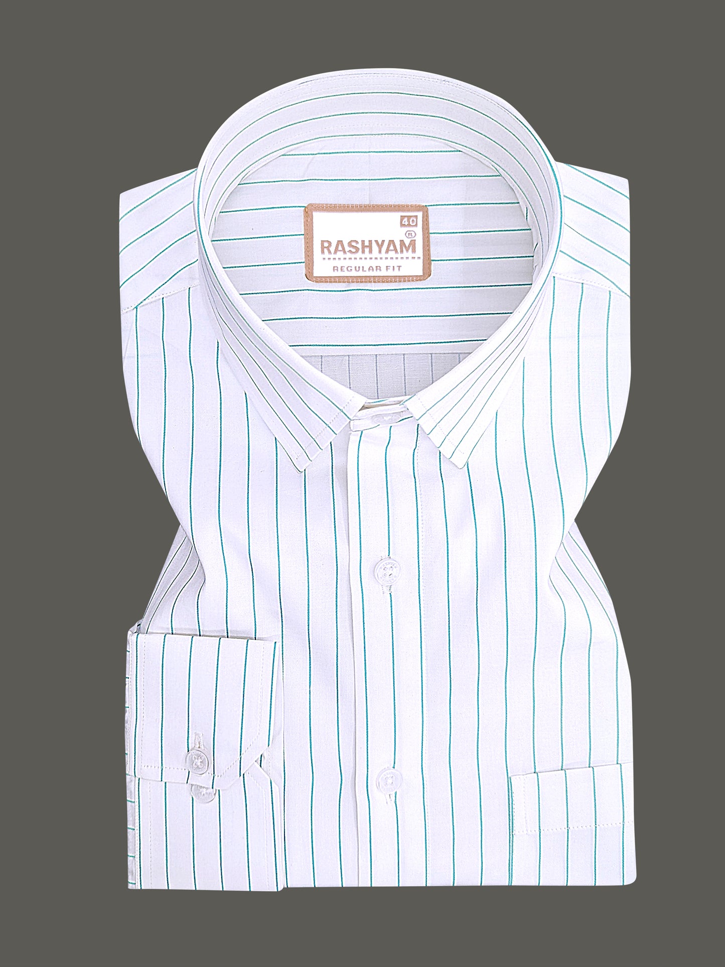 Finest Cotton Valoria Fresh Green Line On White Formal Shirt For Men