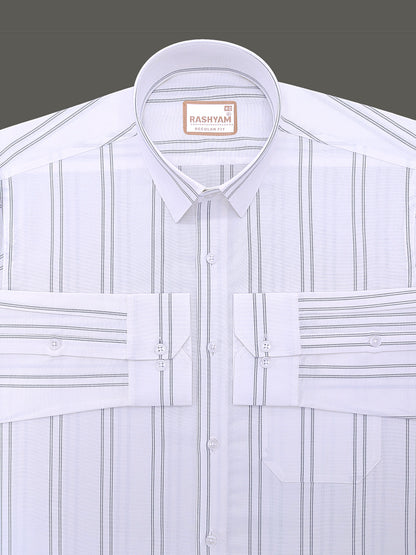 Oxford Cotton Zodiac Luxury Black Double Line On White Formal Shirt