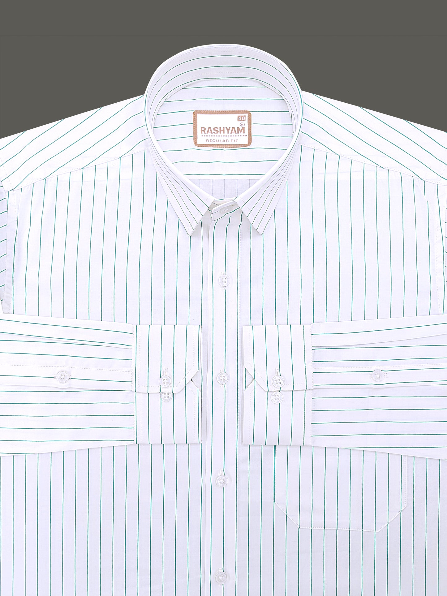 Finest Cotton Valoria Fresh Green Line On White Formal Shirt For Men