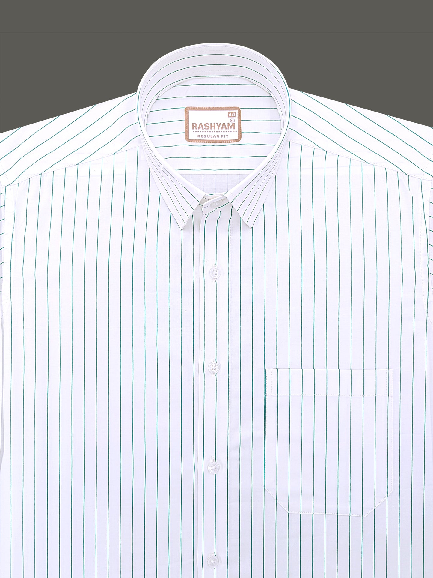 Finest Cotton Valoria Fresh Green Line On White Formal Shirt For Men