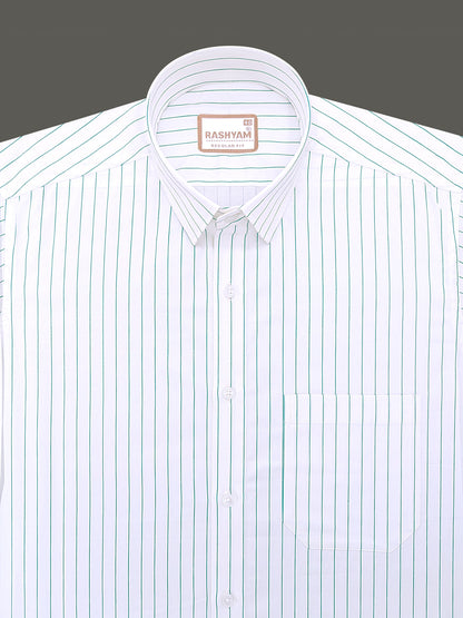 Finest Cotton Valoria Fresh Green Line On White Formal Shirt For Men