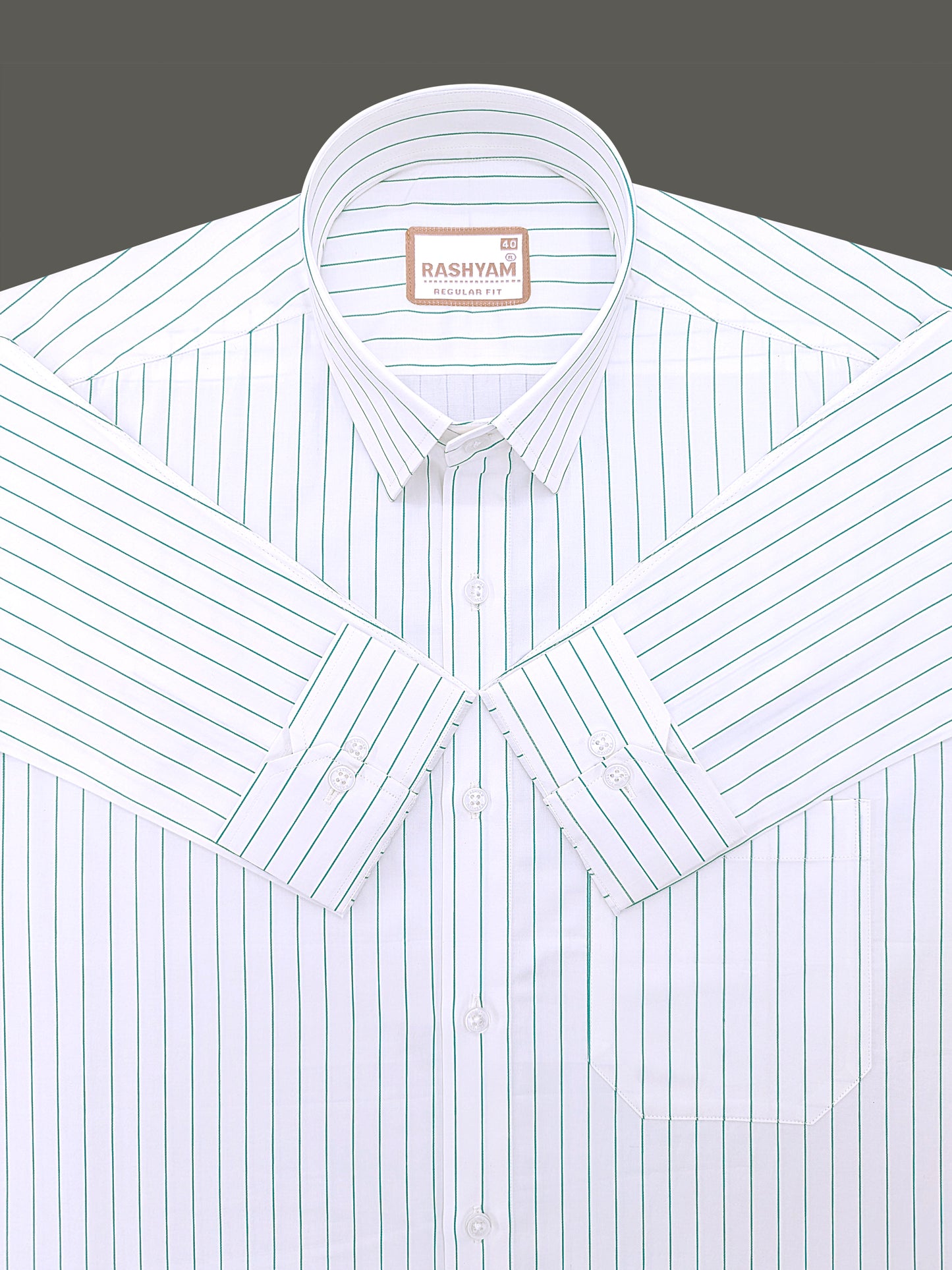 Finest Cotton Valoria Fresh Green Line On White Formal Shirt For Men