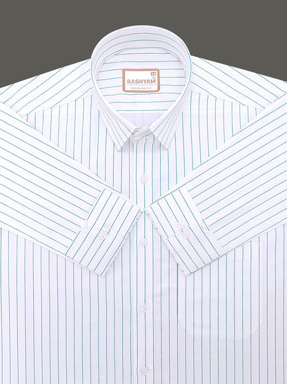 Finest Cotton Valoria Fresh Green Line On White Formal Shirt For Men
