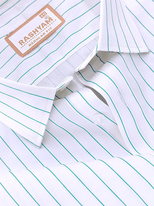 Finest Cotton Valoria Fresh Green Line On White Formal Shirt For Men