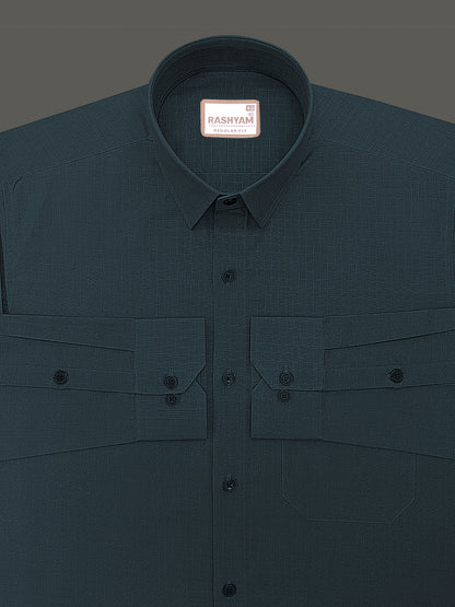 Premium Cotton Portelle Jade Green Designer Checks Formal Shirt For Men